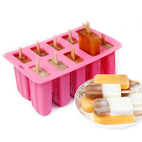 10 Cell DIY Frozen Ice Cream Mold Silicone Popsicle Maker Lolly Mould Ice Tray - Fresh Stock Dated December 2025