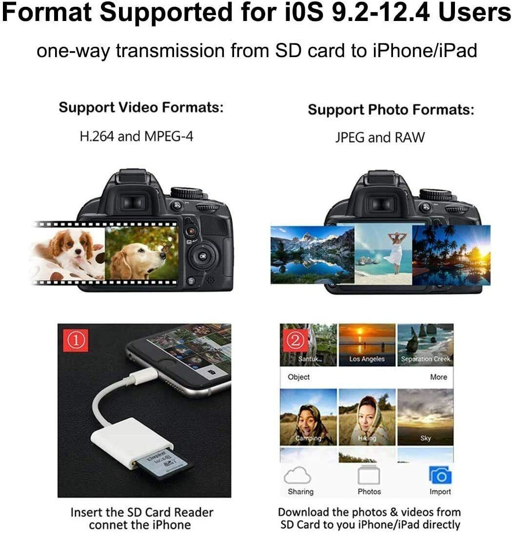 SD Card Adapter Camera Reader Fit For iPad iPhone 6 6S 7 8 Plus 11 12 Pro X Max - Fresh Stock Dated February 2026
