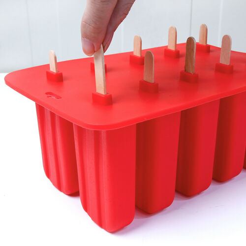 10 Cell DIY Frozen Ice Cream Mold Silicone Popsicle Maker Lolly Mould Ice Tray - Fresh Stock Dated December 2025