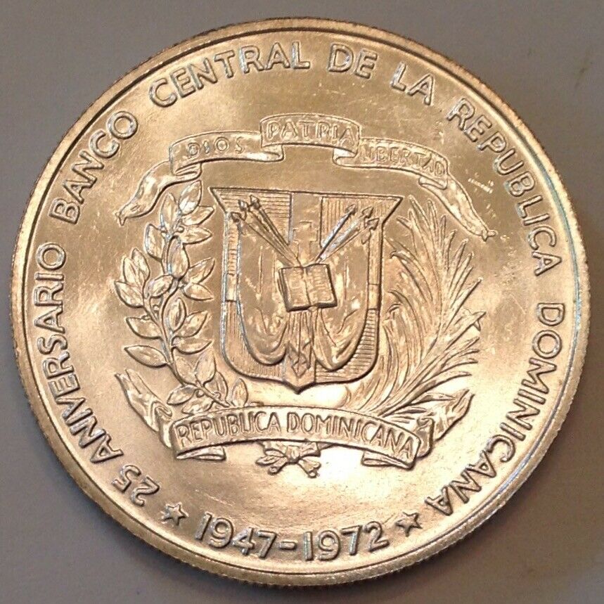 ~1972 DOMINICAN REPUBLIC 25th Yr Central Bank One Peso Choice Unc Uncirculated - Fresh Stock Dated February 2026