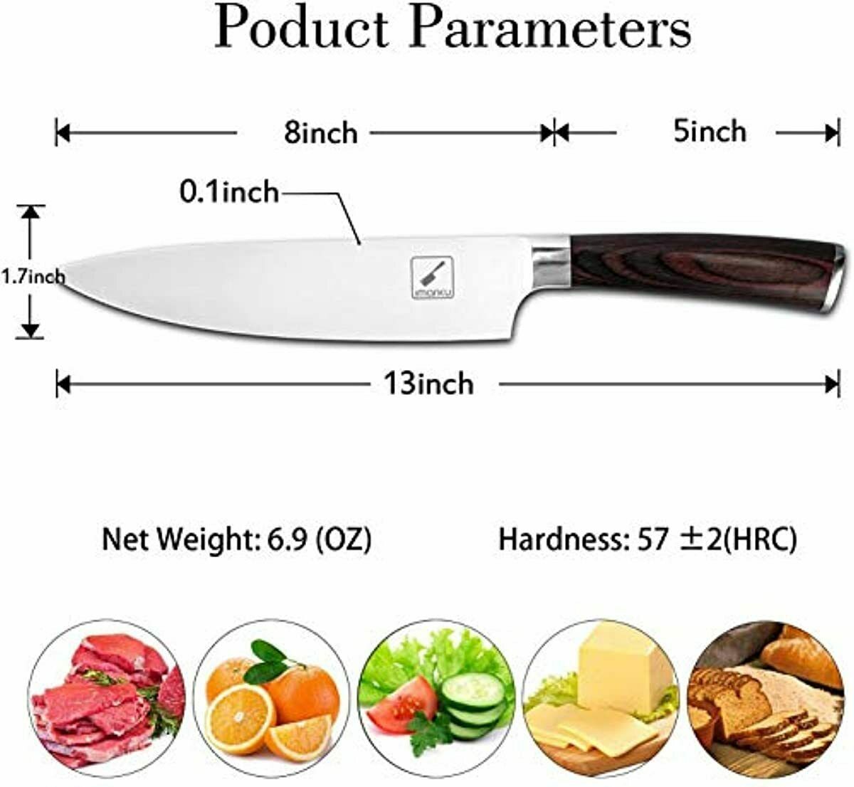 imarku Chef Knife - Pro Kitchen Knife 8 Inch Chef's Knives High Carbon German St - Fresh Stock Dated December 2025