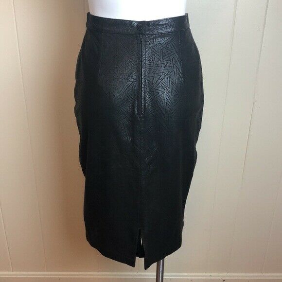 Vintage 80s 90s Tannery West Sexy Black Leather Skirt Sz S Small - Fresh Stock Dated February 2026
