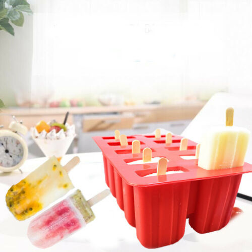 10 Cell DIY Frozen Ice Cream Mold Silicone Popsicle Maker Lolly Mould Ice Tray - Fresh Stock Dated December 2025