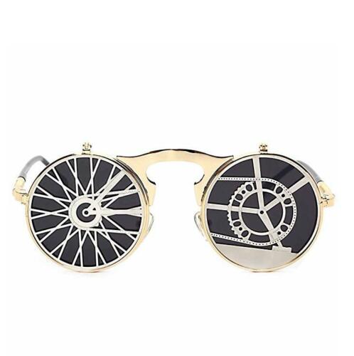 Vintage Steampunk Metal Flip-Up Round Sunglasses Halloween Cosplay Glasses Props - Fresh Stock Dated February 2026