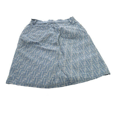FENDI Vintage Zucca Pattern Denim Skirt Blue Italy Authentic AK31576c - Fresh Stock Dated February 2026