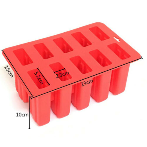 10 Cell DIY Frozen Ice Cream Mold Silicone Popsicle Maker Lolly Mould Ice Tray - Fresh Stock Dated December 2025