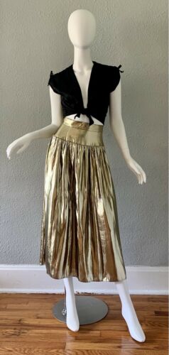 Vintage 80s Metallic High Waist Gold Foil Wet Look Party Maxi Skirt XS - Fresh Stock Dated February 2026