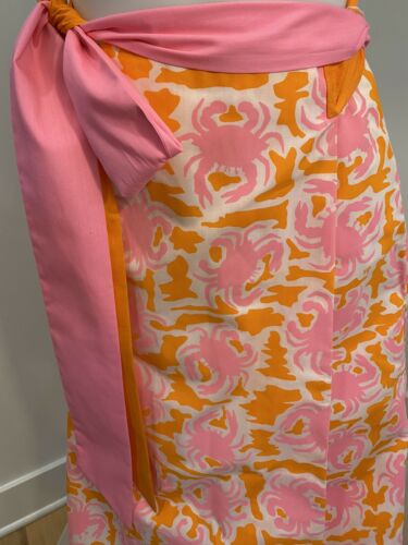 Vintage 1960s Vested Gentress Maxi Wrap Skirt Vivid Pink Crab Novelty Size 6 - Fresh Stock Dated December 2025