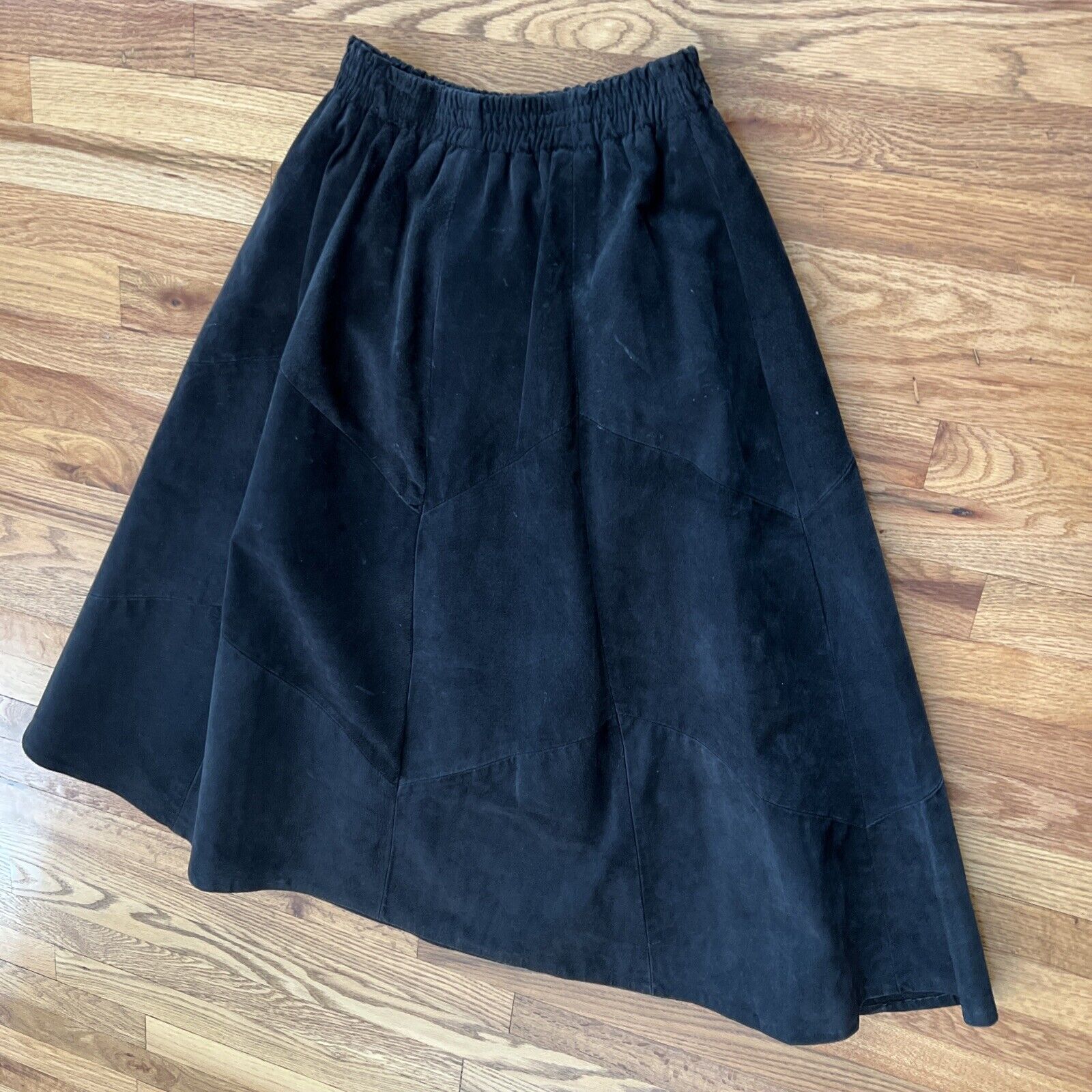 Etosha Vintage 80s-90s Long Black Suede Leather Skirt Sz S Lined Elastic waist￼ - Fresh Stock Dated February 2026