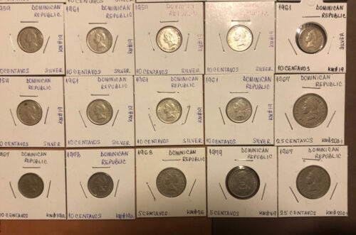 1951-1979 DOMINICAN REPUBLIC Liberty  Coins-5,10,25 Centavos-14 Silver+6 Cu.Ni - Fresh Stock Dated December 2025