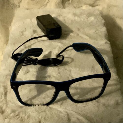 Fashion Blue Neon Black Frame LED Light Up Glasses By El Wire Battery Operated - Fresh Stock Dated February 2026