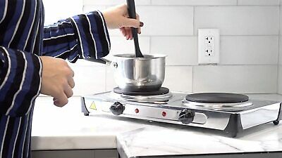 Stainless Steel Portable Electric Dual 2 Burner Hot Plate Stove Top Cook Warmer - Fresh Stock Dated December 2025