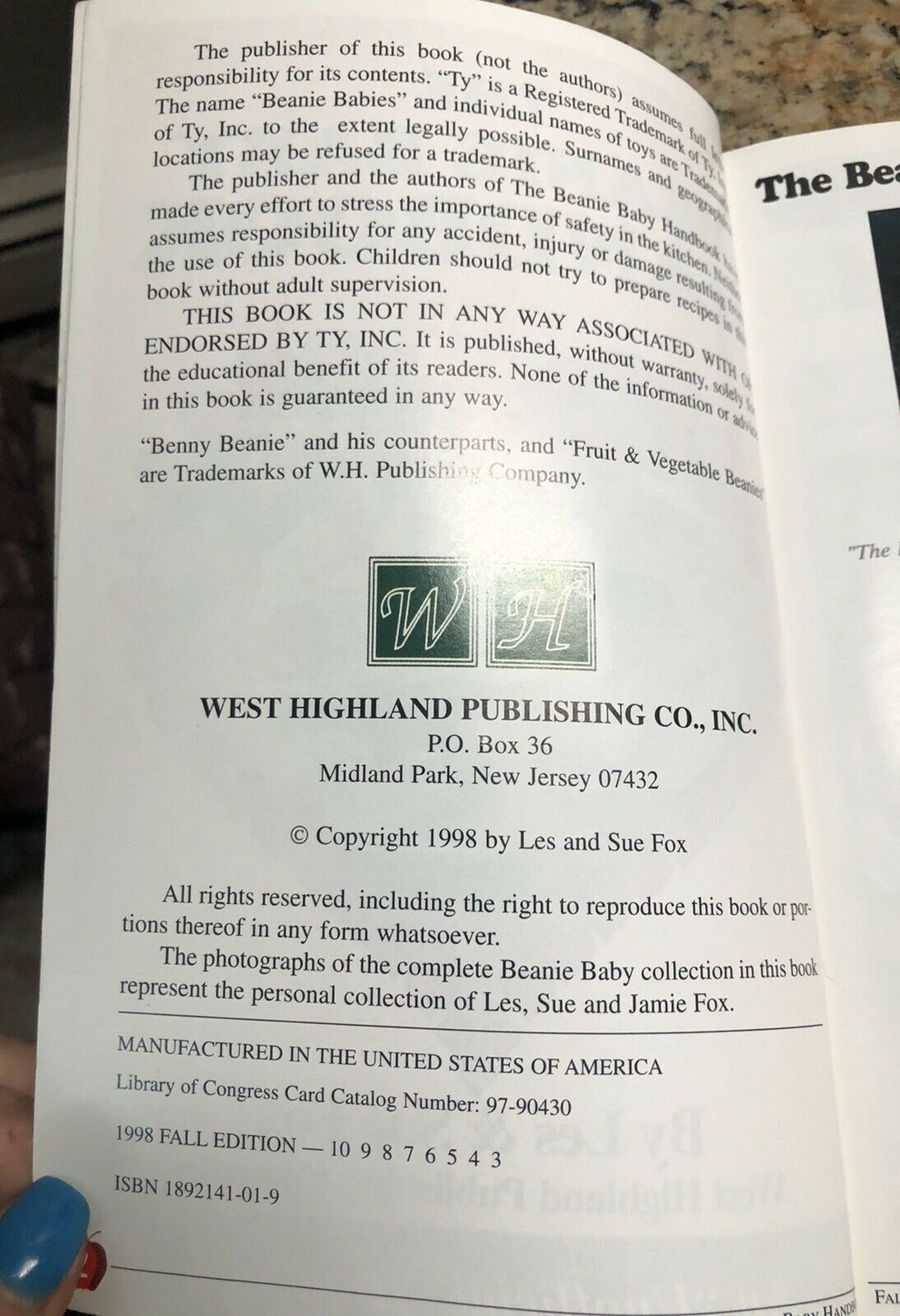 The beanie baby handbook 1998 edition by Les and Sue Fox - Fresh Stock Dated December 2025