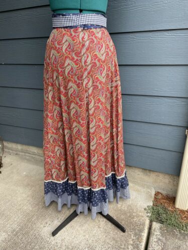 Vtg Gunne Sax Long Skirt Paisley Calico Gingham Size 9 Pockets Jessica's Gunnie - Fresh Stock Dated December 2025