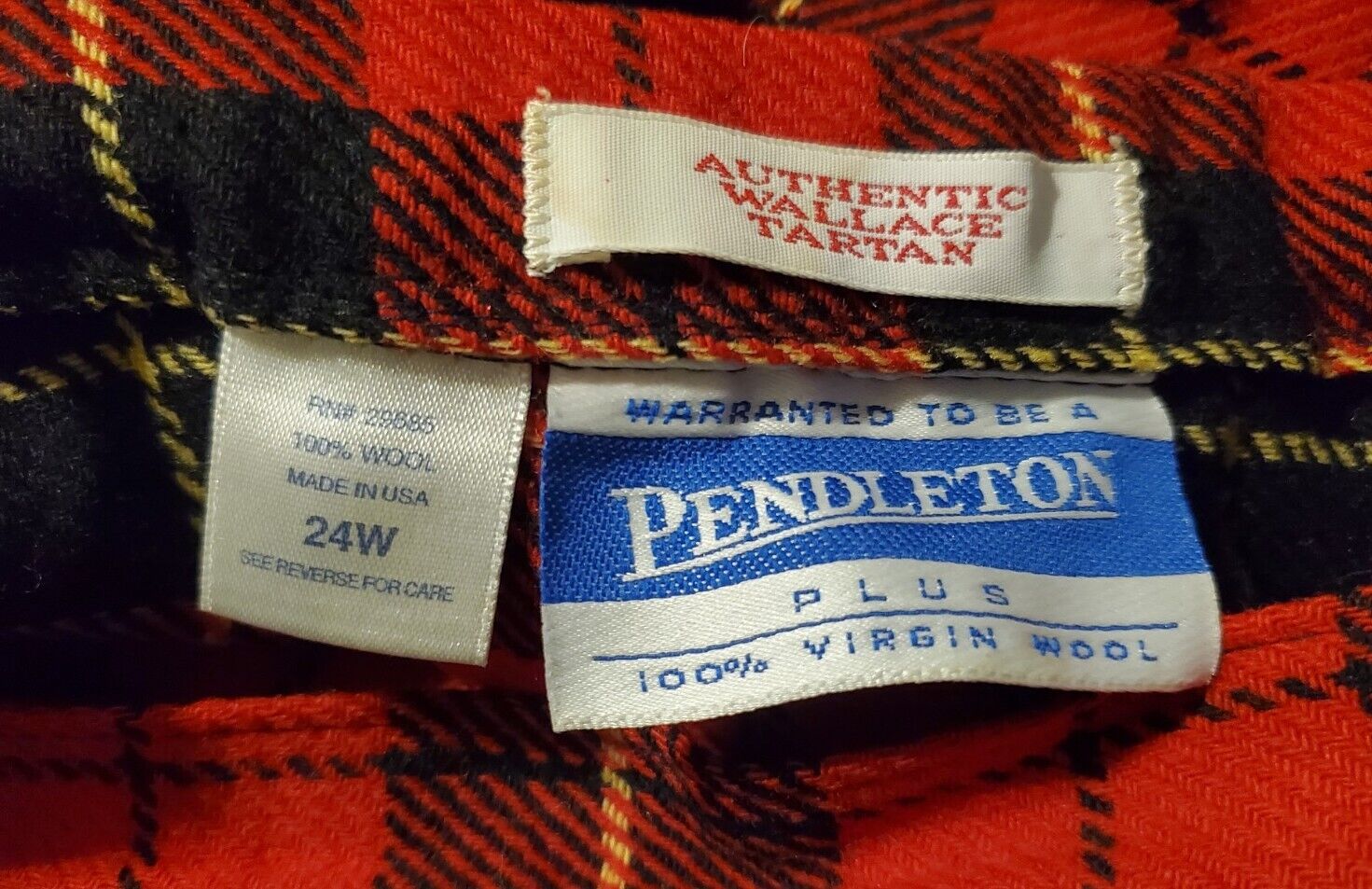 Vintage Pendleton Plus 24W Wool Skirt Wallace Tartan Red Black Pleated Womens - Fresh Stock Dated March 2026