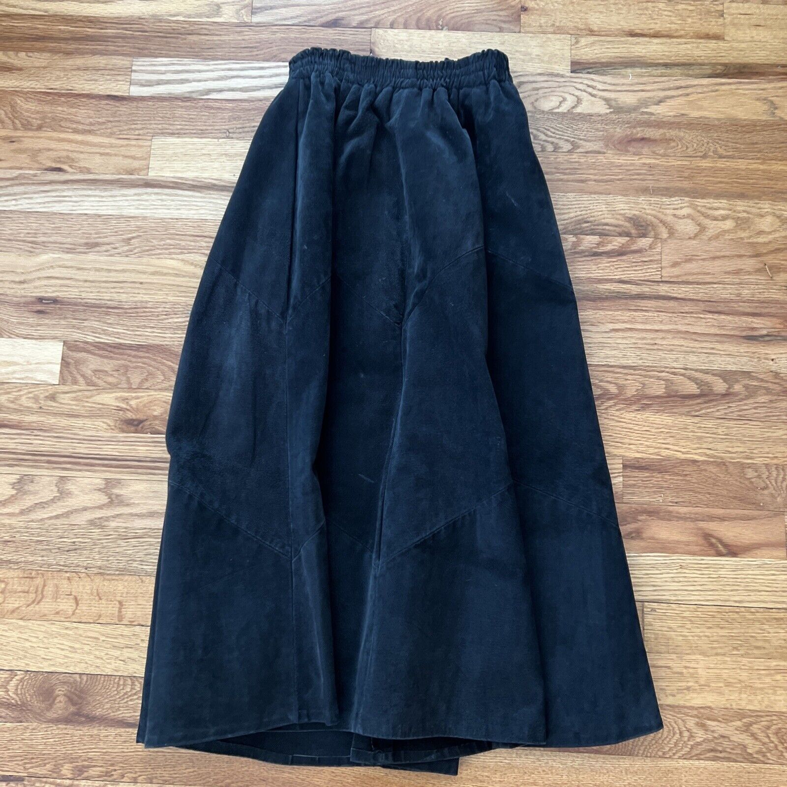 Etosha Vintage 80s-90s Long Black Suede Leather Skirt Sz S Lined Elastic waist￼ - Fresh Stock Dated February 2026