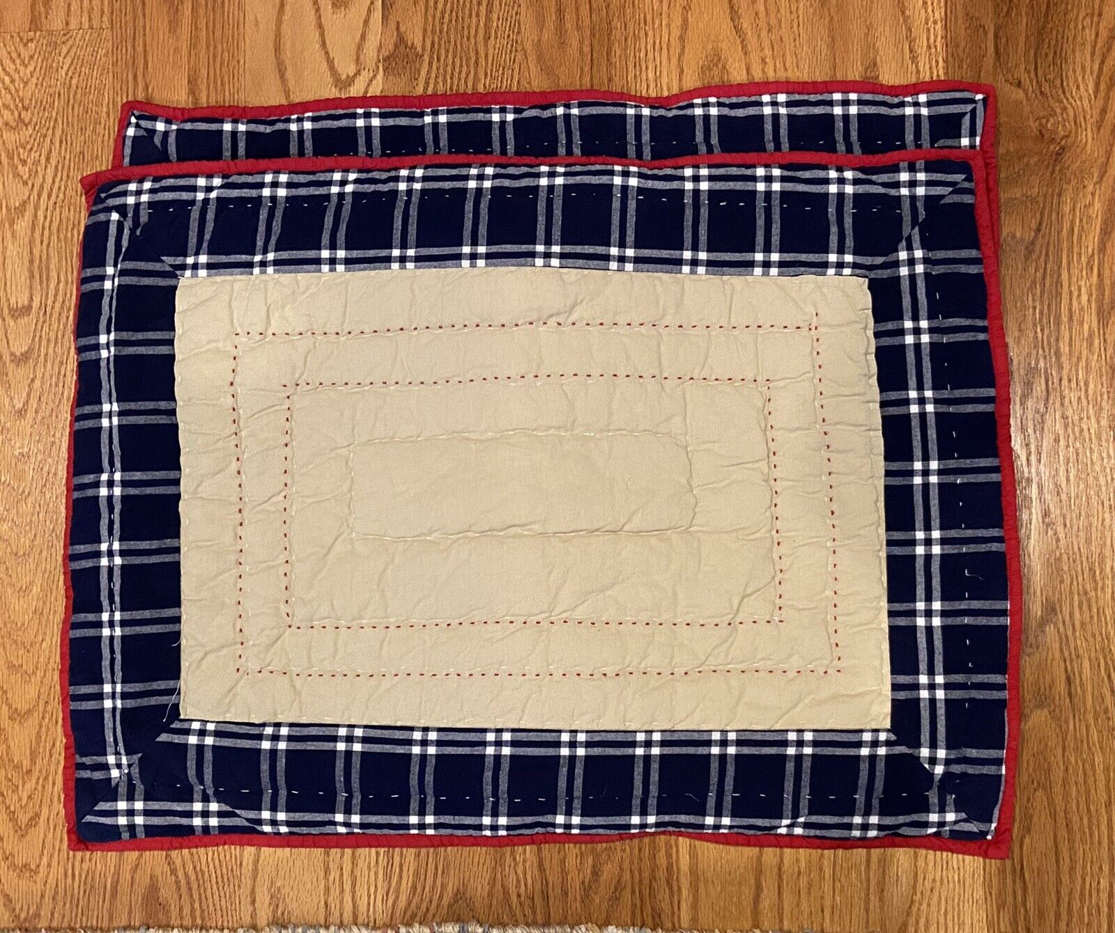 Pottery Barn Kids Red Khaki Blue Plaid Quilted Standard Pillow Shams  Set of 2 - Fresh Stock Dated February 2026