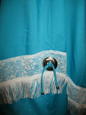 90s VTG MALCO MODES Big Sweep Turquoise Fringe WESTERN SQUARE DANCE Skirt M - Fresh Stock Dated February 2026