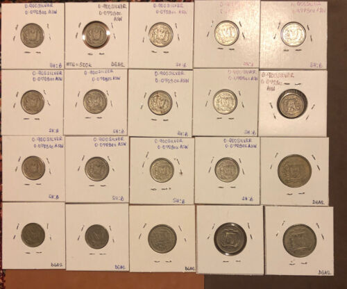 1951-1979 DOMINICAN REPUBLIC Liberty  Coins-5,10,25 Centavos-14 Silver+6 Cu.Ni - Fresh Stock Dated December 2025