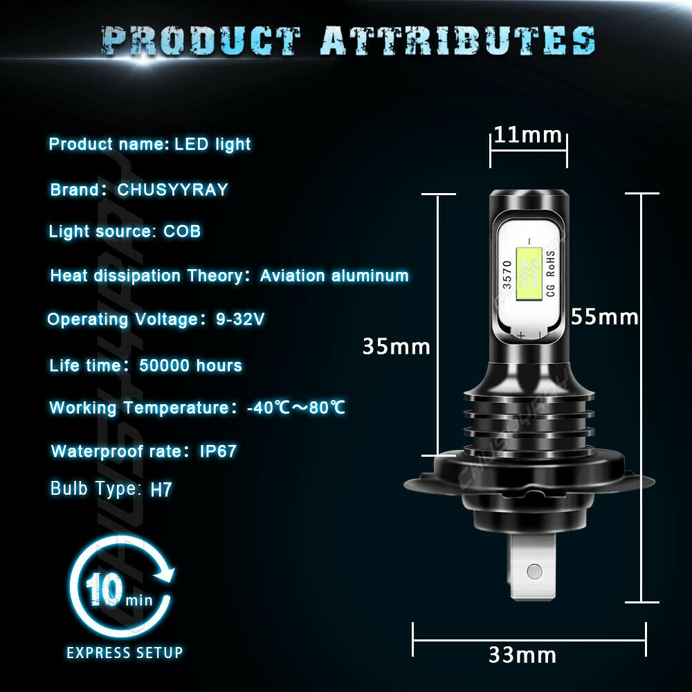 H7 For Hyundai Santa Fe 2013 2014 2015 2016 LED Headlight High Beam bulbs 8000k - Fresh Stock Dated February 2026