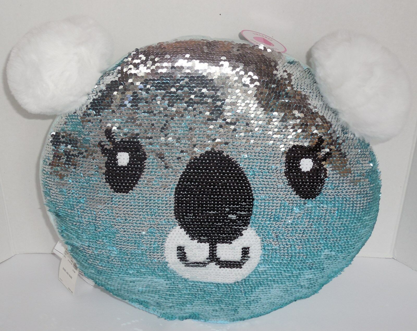 Justice Koala Bear Reversible Flip Sequins Plush Throw Pillow Blue Silver New - Fresh Stock Dated December 2025