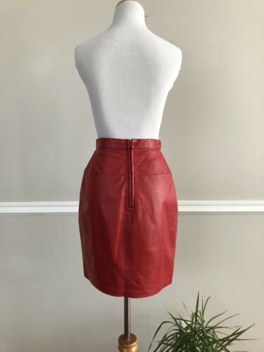 Vtg 70s/80s PIA RUCCI Red Leather Pencil Wiggle Skirt New Wave Punk High Waist - Fresh Stock Dated December 2025
