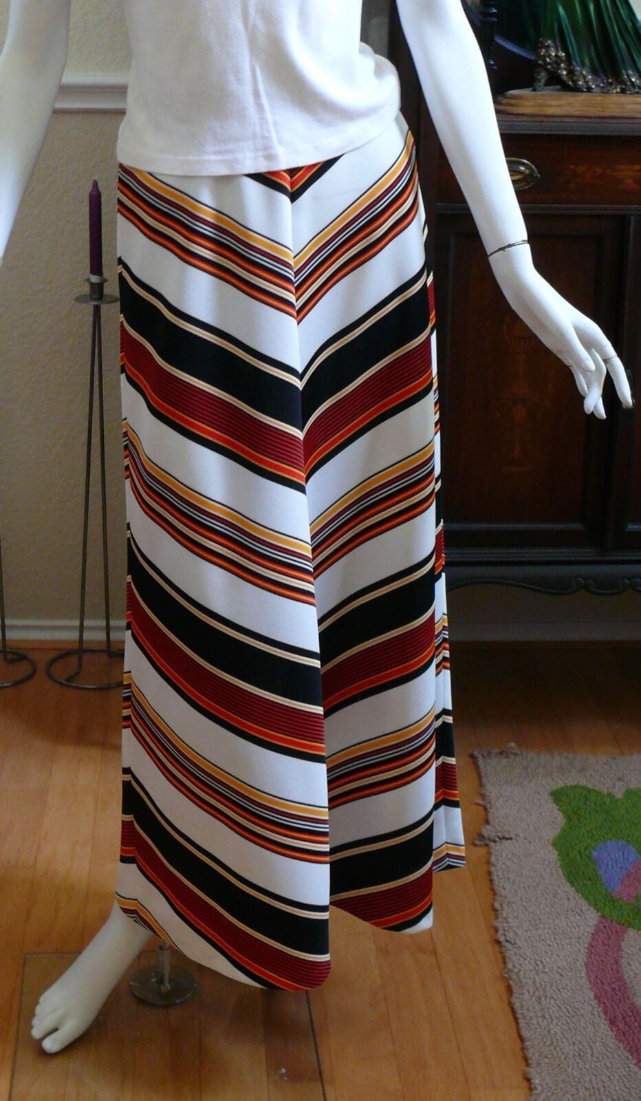 1960-70`s  Long Shevron Print Mod Skirt Beige Brown Cream and Black - Fresh Stock Dated February 2026
