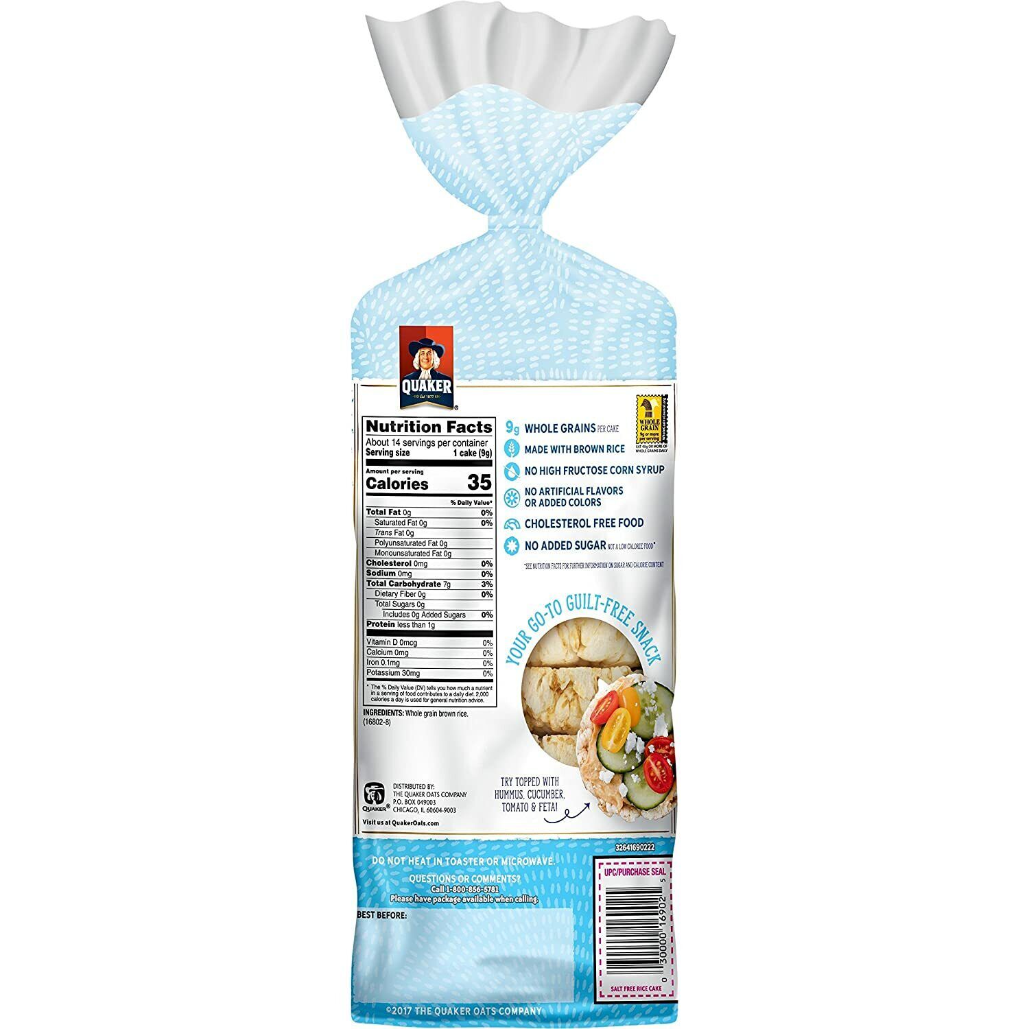 Quaker Rice Cakes, Salt Free , 4.5 oz (2 Bags) - Fresh Stock Dated February 2026