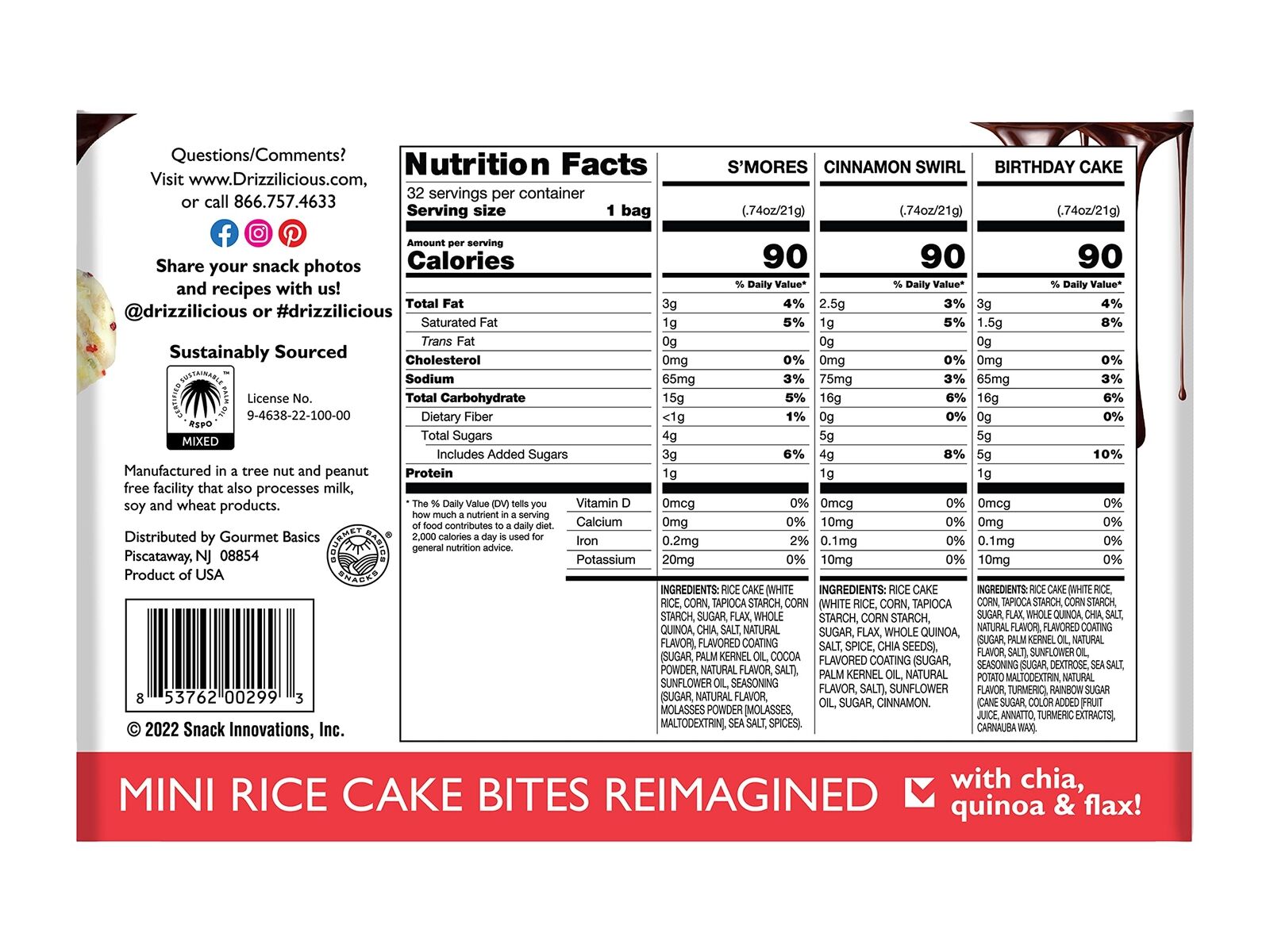 Drizzilicious Variety Pack .74oz 32 count | S'mores, Cinnamon Swirl and Birthday - Fresh Stock Dated February 2026