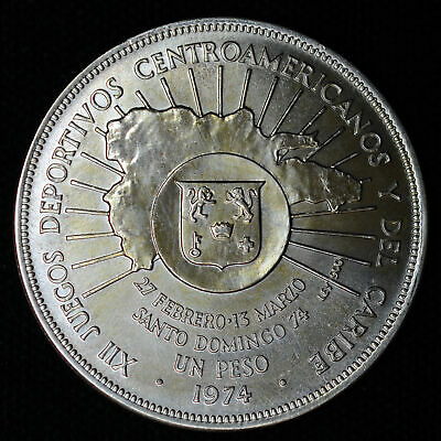 Dominican Republic 1 Peso 1974 Gem BU silver crown KM#35 superb gem - Fresh Stock Dated February 2026