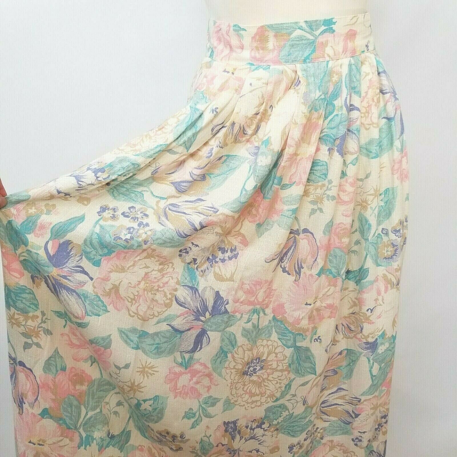 Vintage 80s 90s Flowy Skirt Easter High Waisted Floral Pastel Pockets Clyde S 3 - Fresh Stock Dated March 2026