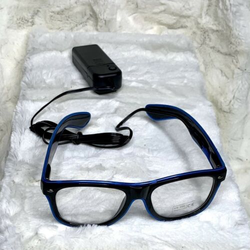 Fashion Blue Neon Black Frame LED Light Up Glasses By El Wire Battery Operated - Fresh Stock Dated February 2026