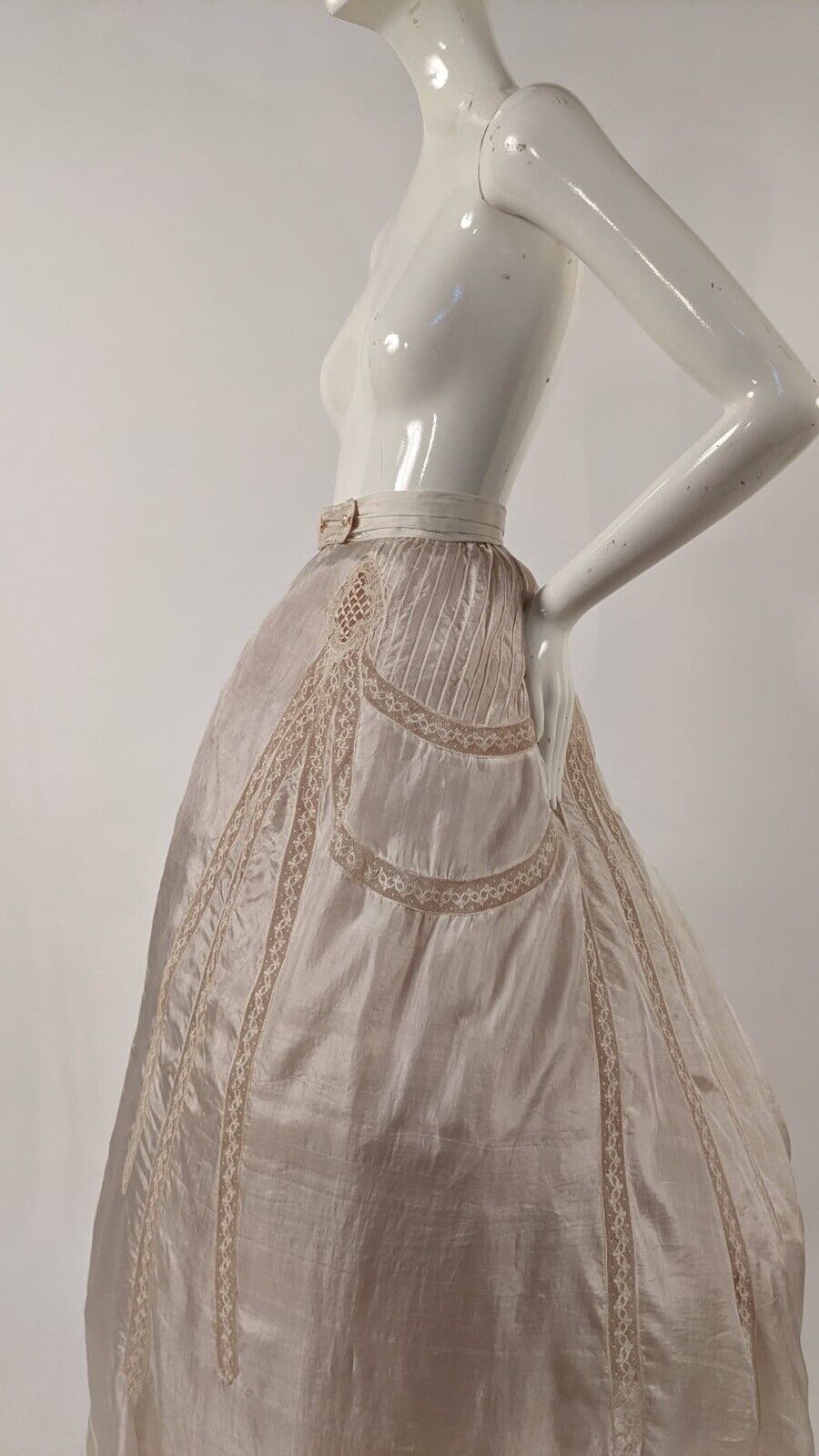 EARLY EDWARDIAN WHITE SILK DE CHINE SKIRT W MATCHING BELT - Fresh Stock Dated March 2026
