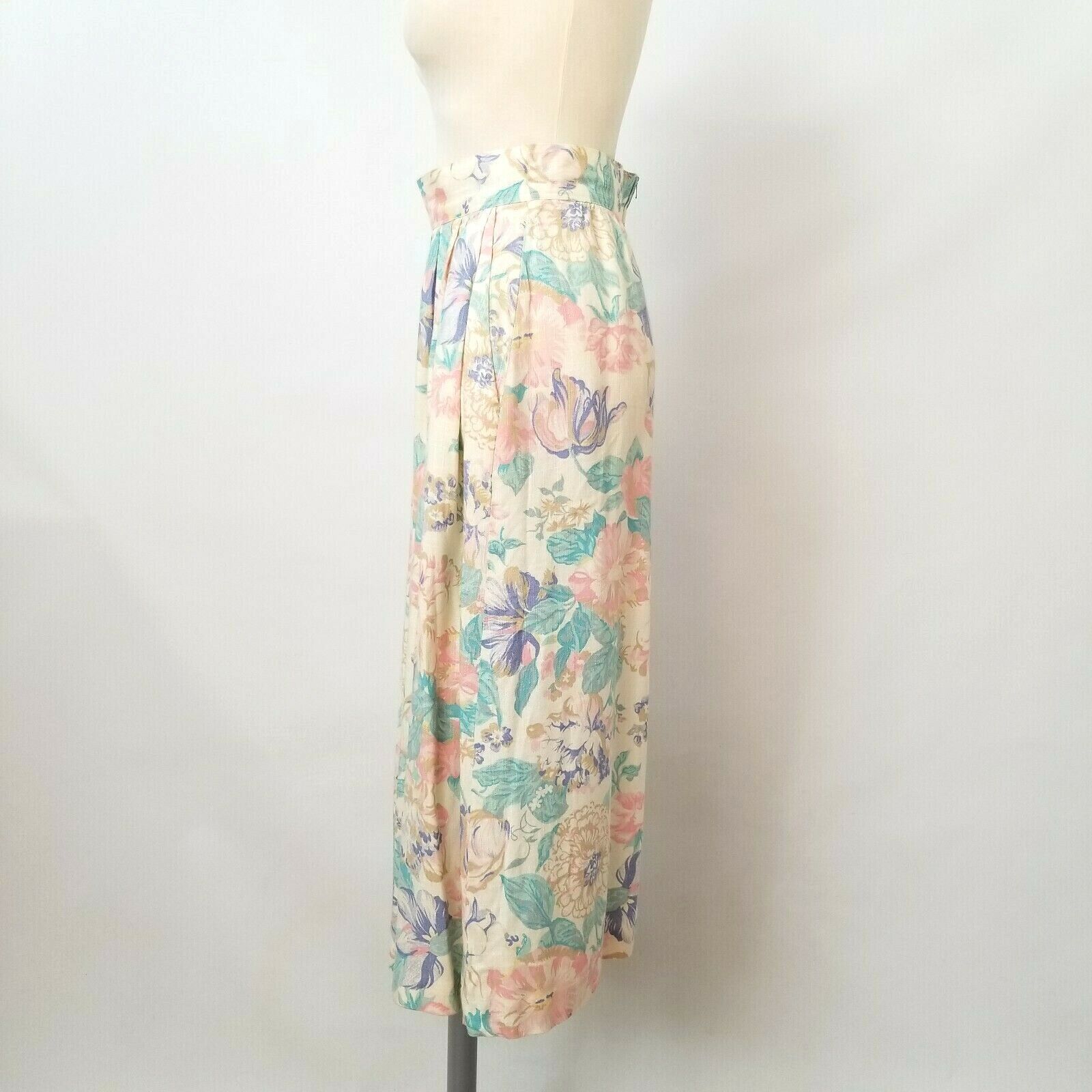 Vintage 80s 90s Flowy Skirt Easter High Waisted Floral Pastel Pockets Clyde S 3 - Fresh Stock Dated March 2026