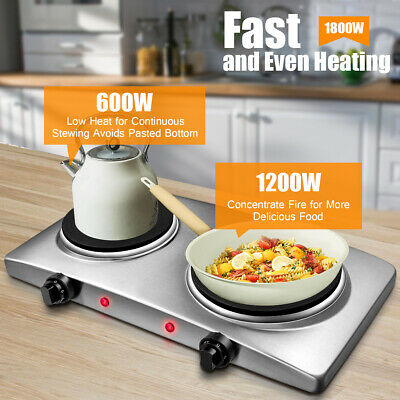 1800W Double Hot Plate Electric Countertop Burner Stainless Steel 5 Power Levels - Fresh Stock Dated December 2025