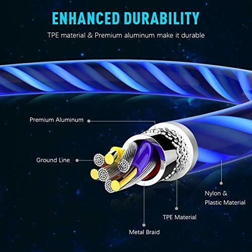 LED USB Type C Cable, FOXNOVO Visible Flowing Light USB C Cable 3A Blue Light - Fresh Stock Dated February 2026