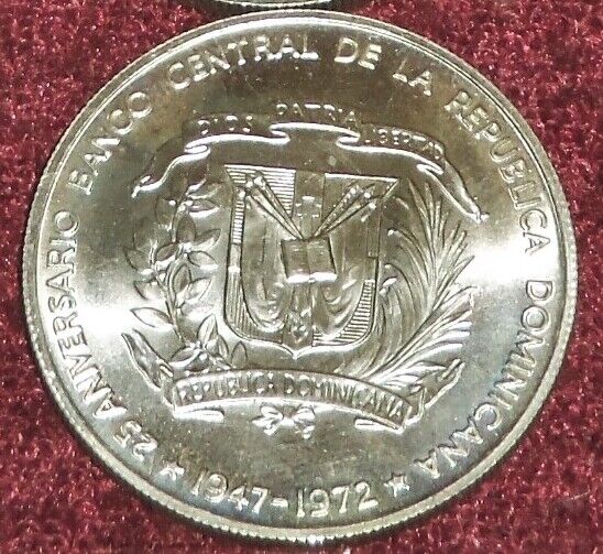 SCARCE 1972 GEM DOMINICAN REPUBLIC .900 SILVER UN PESO, RADIANT ! - Fresh Stock Dated February 2026