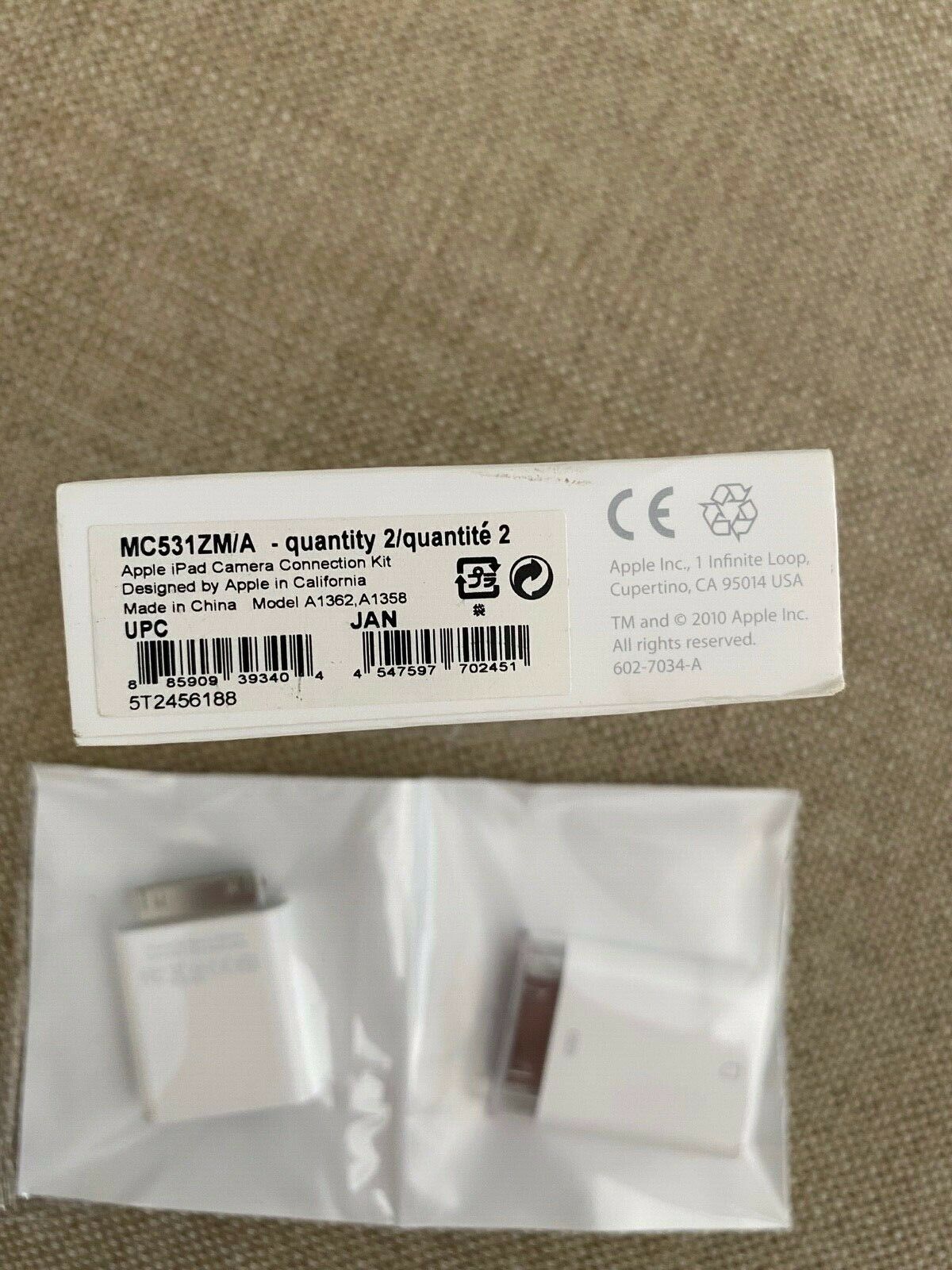 Genuine Apple iPad Camera Connection Kit MC531ZM/A Model A-1362 A-1358 - Fresh Stock Dated February 2026