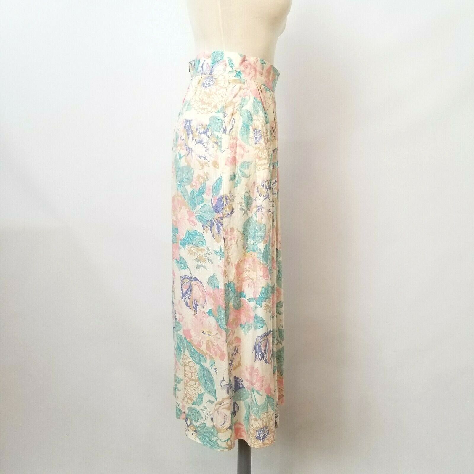 Vintage 80s 90s Flowy Skirt Easter High Waisted Floral Pastel Pockets Clyde S 3 - Fresh Stock Dated March 2026