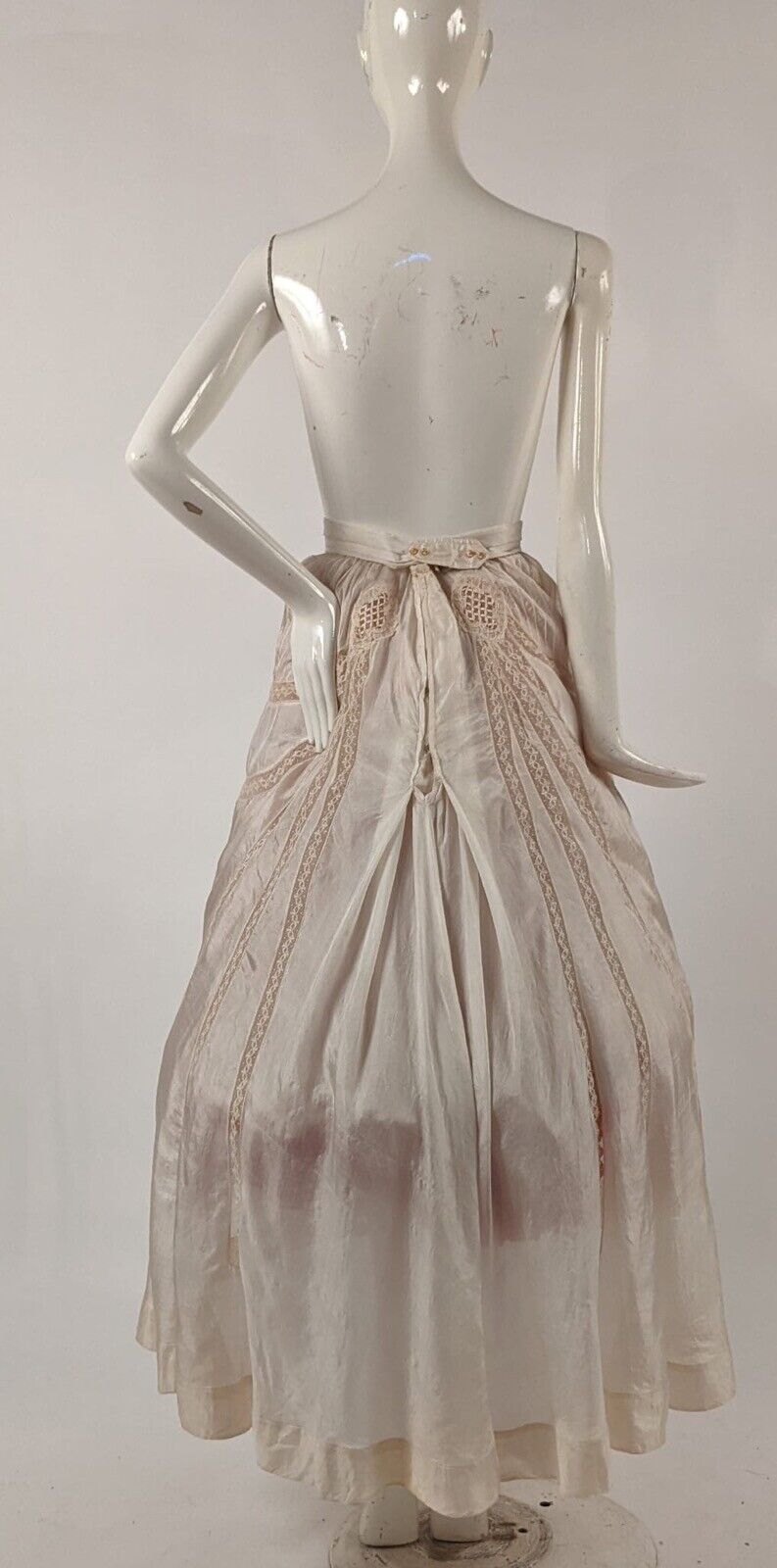 EARLY EDWARDIAN WHITE SILK DE CHINE SKIRT W MATCHING BELT - Fresh Stock Dated March 2026