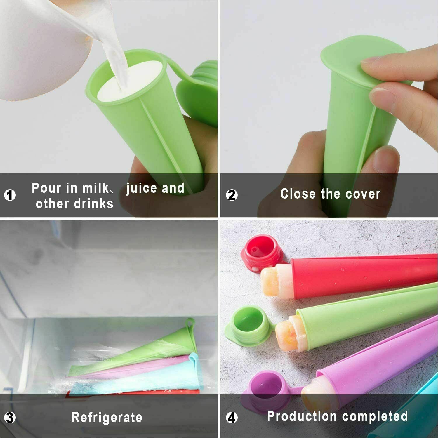 8 Pack Silicone Ice Pop Molds for Kids with Lids Food Grade Popsicle Mold +Brush - Fresh Stock Dated February 2026