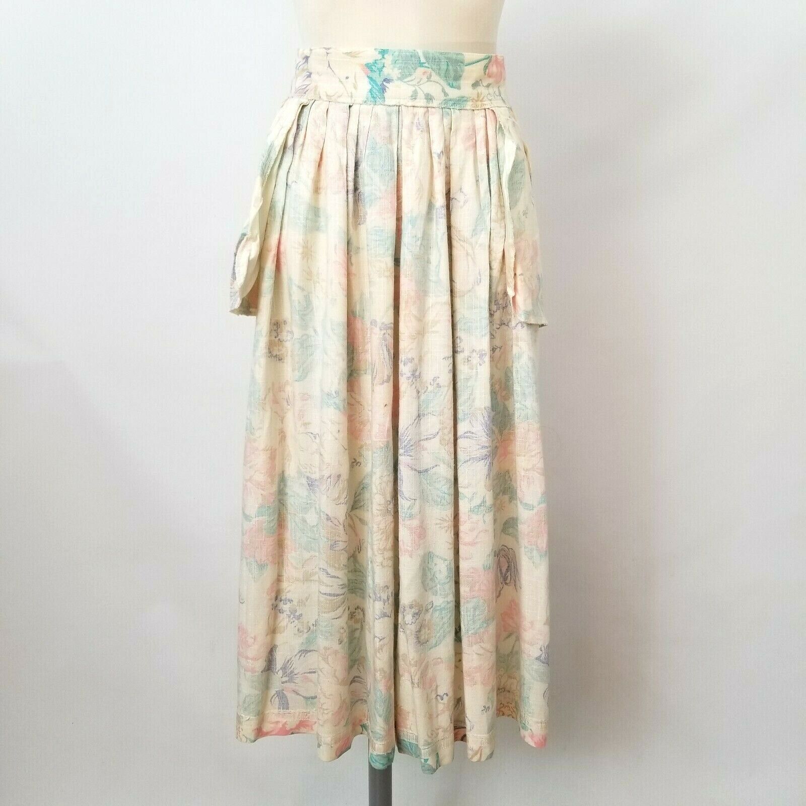 Vintage 80s 90s Flowy Skirt Easter High Waisted Floral Pastel Pockets Clyde S 3 - Fresh Stock Dated March 2026