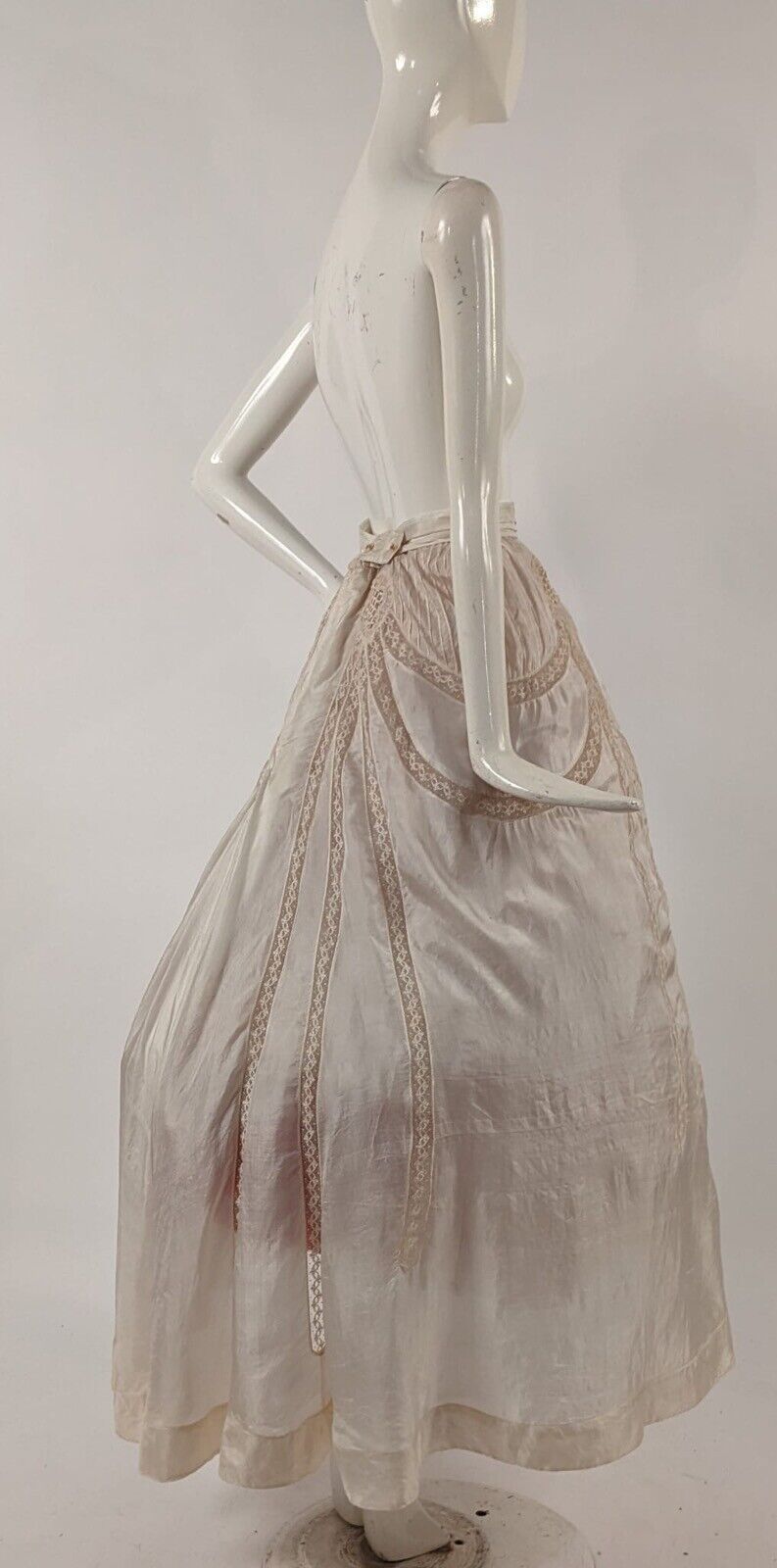 EARLY EDWARDIAN WHITE SILK DE CHINE SKIRT W MATCHING BELT - Fresh Stock Dated March 2026