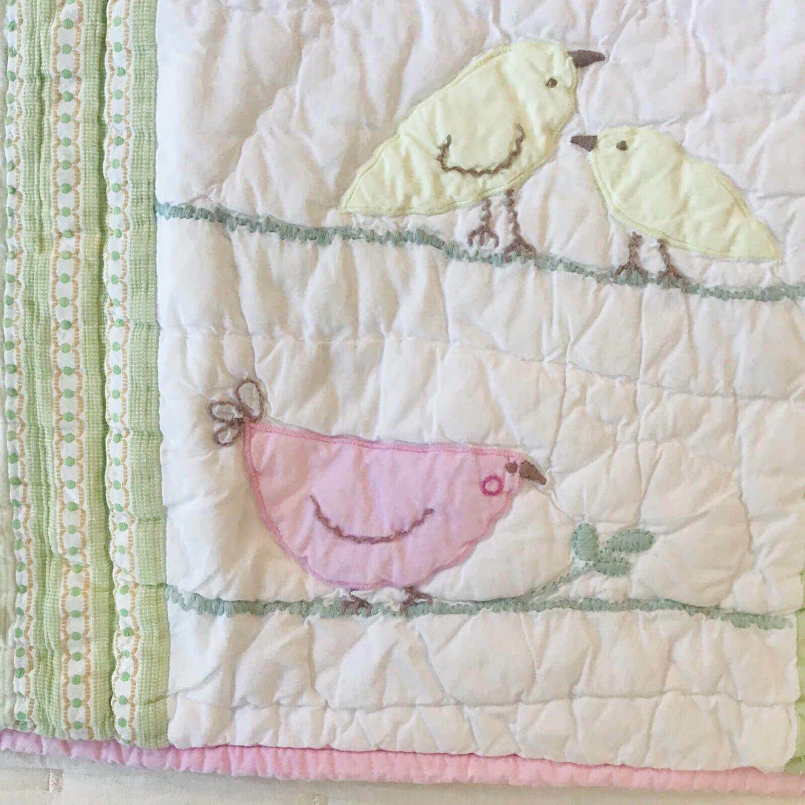 Pottery Barn Kids Quilted Standard Pillow Sham Birds Pink Green White - Fresh Stock Dated December 2025