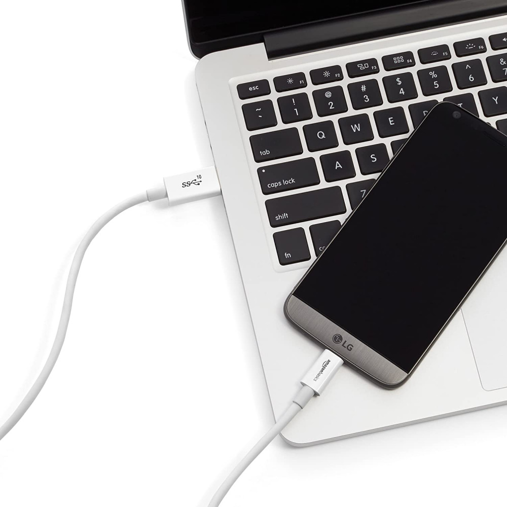 Amazon Basics USB Type-C to USB-A Male 3.1 Gen2 Adapter Charger 3 Feet, White - Fresh Stock Dated February 2026