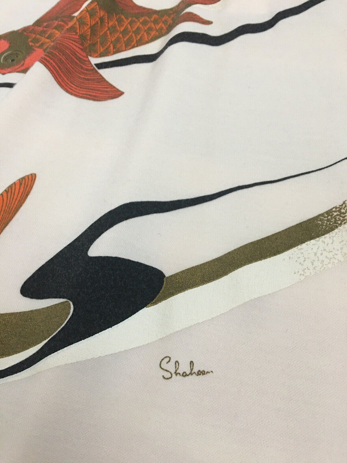 Vintage Sz S/M MISS SHAHEEN Hawaiian Koi Fish Art Pull On Cream Signature Skirt - Fresh Stock Dated March 2026