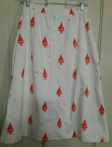 VINTAGE Vested Gentress Women's Orange White Sailboats Nautical Pockets Skirt 10 - Fresh Stock Dated February 2026