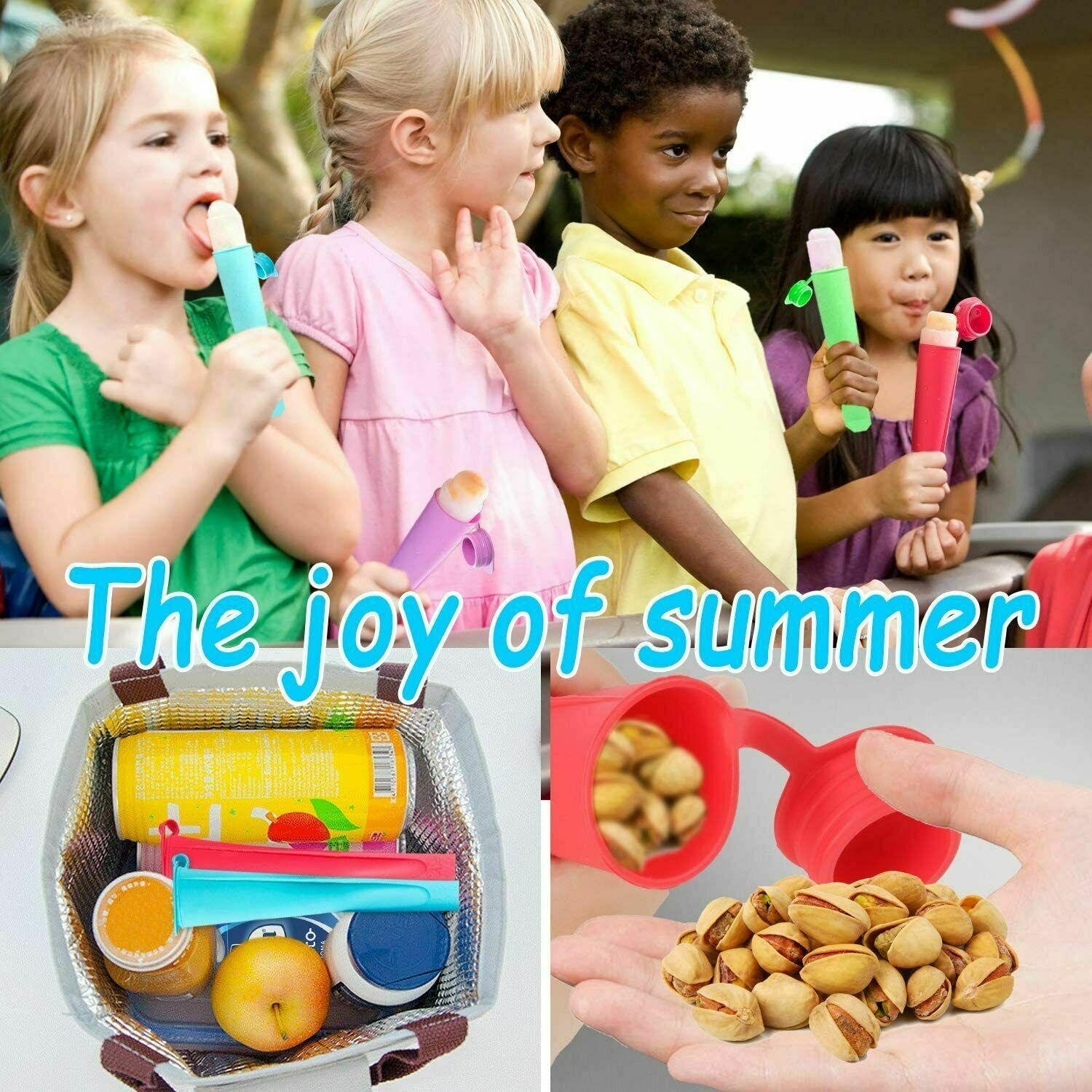 8 Pack Silicone Ice Pop Molds for Kids with Lids Food Grade Popsicle Mold +Brush - Fresh Stock Dated February 2026