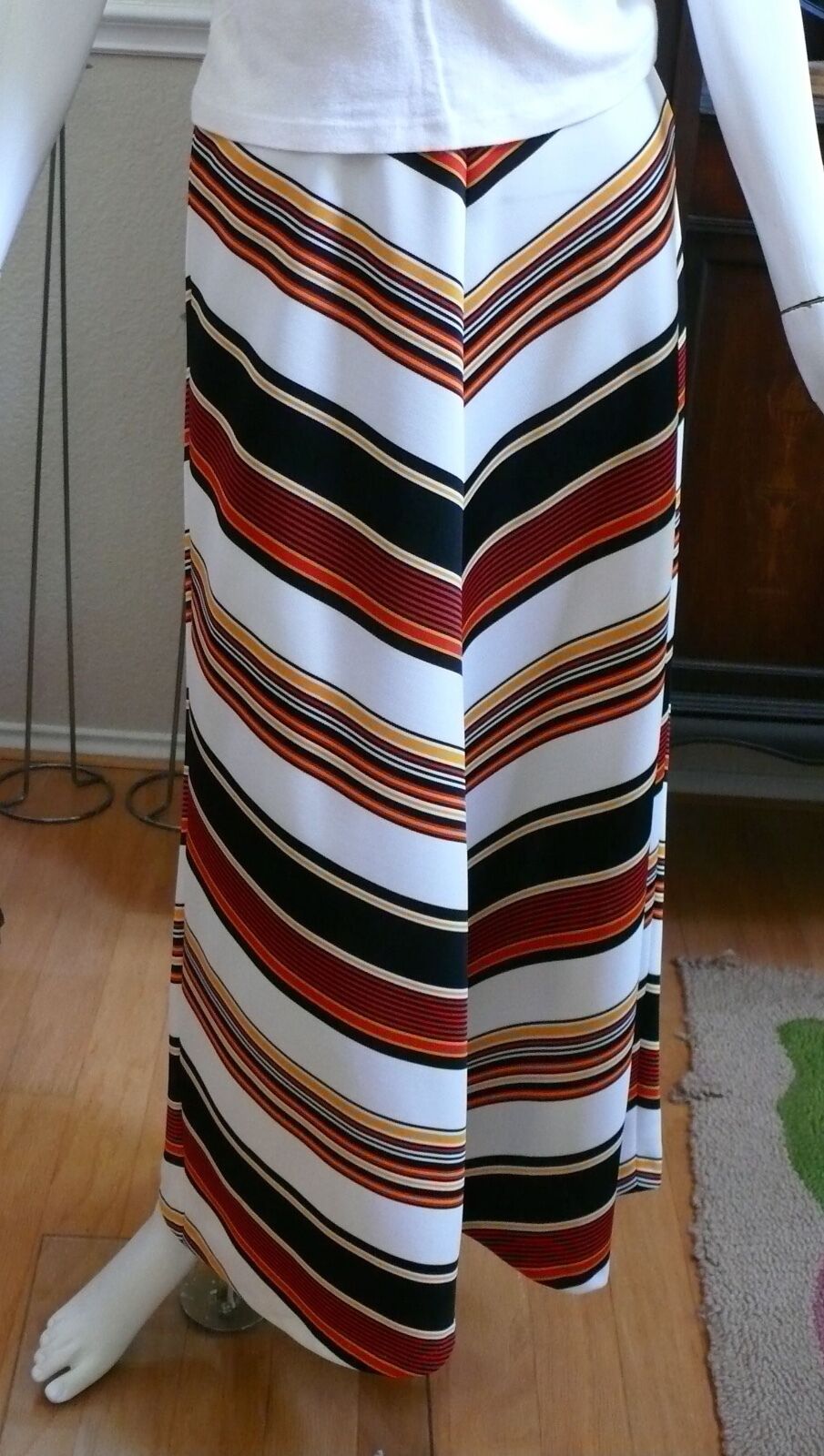 1960-70`s  Long Shevron Print Mod Skirt Beige Brown Cream and Black - Fresh Stock Dated February 2026