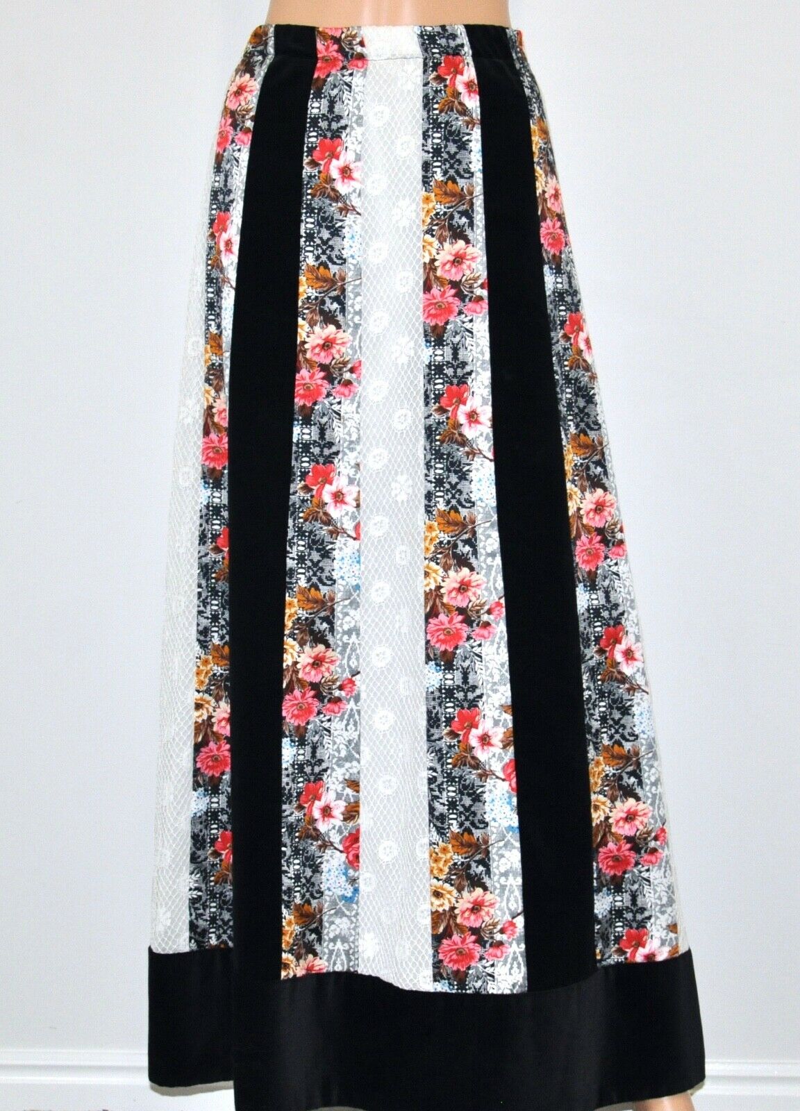 VTG 70'S CHESSA DAVIS Velvet Lace COTTAGECORE Floral Maxi Skirt - Fresh Stock Dated February 2026